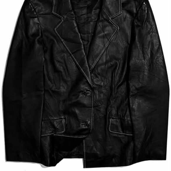 Vintage Black Leather Blazer - Picture 4 of 5